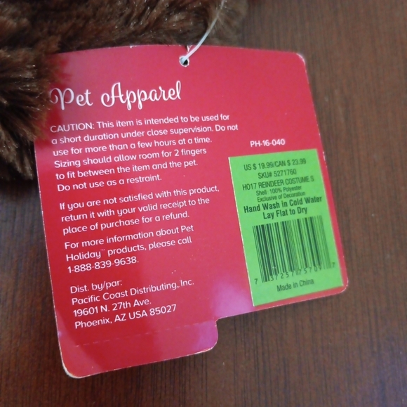 Reindeer Dog Outfit Small Bells Plush Hood Christmas Pet Holiday Collection - Picture 3 of 6